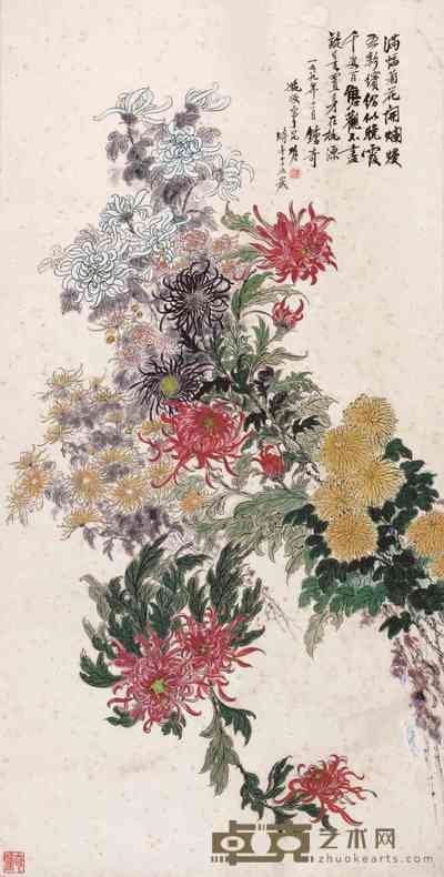 姚政 菊花 立轴 130×66cm